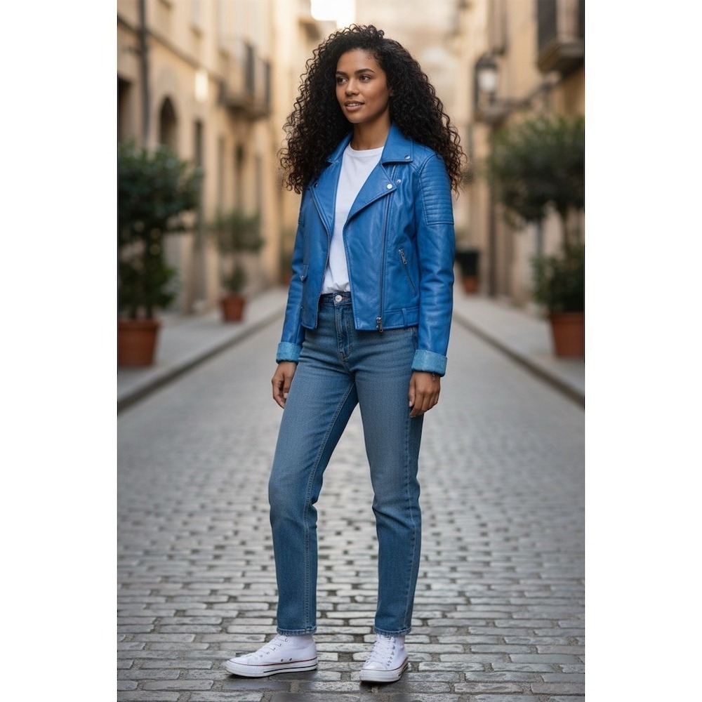 Urban Republic Women's Moto Jacket Blue Asymmetrical Zip Sz L quilted structured